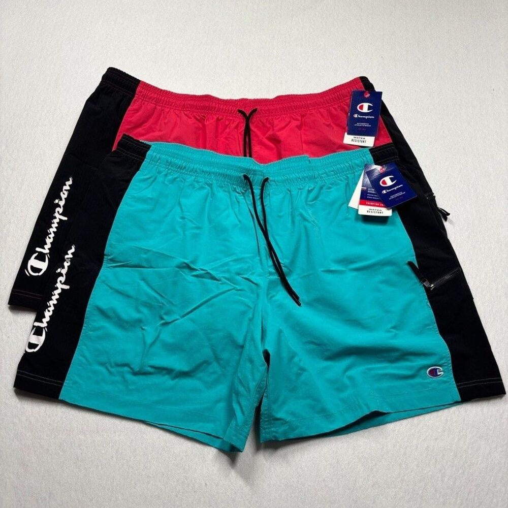 NWT Men's Champion 7-in Hybrid Shorts / LOT of 2 / Turquoise & Red / Size 2XL